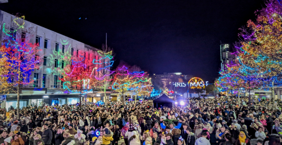 Crowd at City Centre Christmas Lights Switch On in Plymouth